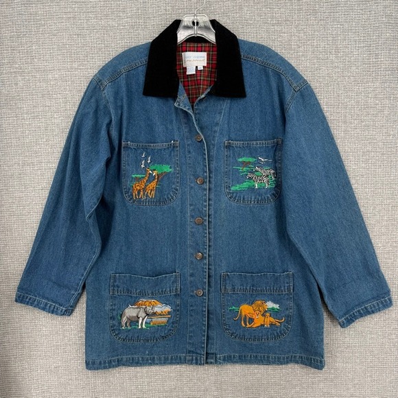 Casey Coleman Jackets & Blazers - Vintage Casey Coleman Denim Safari Animal Chore Jacket Women ML Embroidered Boho
